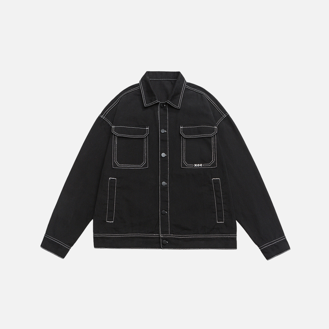 OVERSIZE CONTRAST STITCH JACKET - BLACK