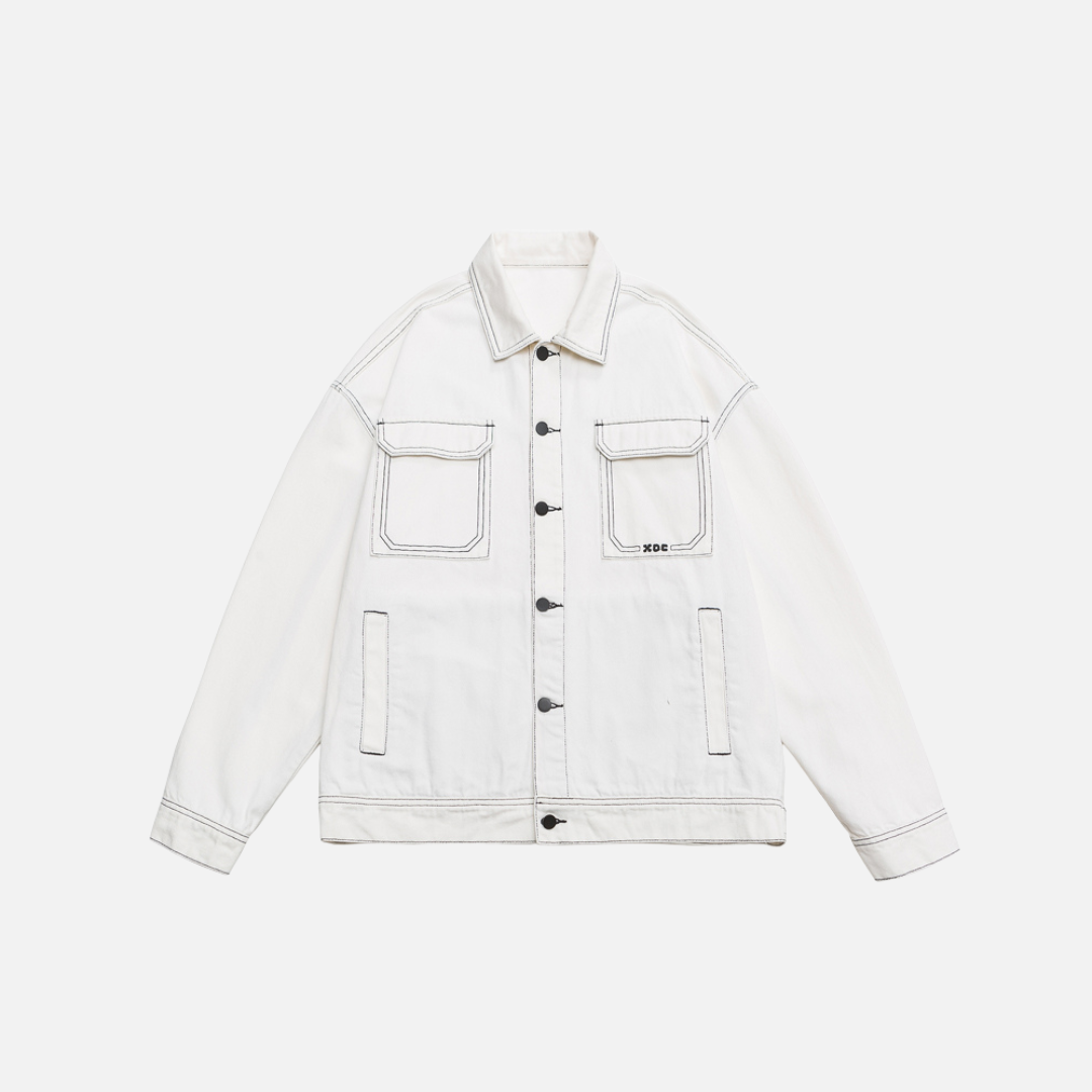 OVERSIZE CONTRAST STITCH JACKET - WHITE